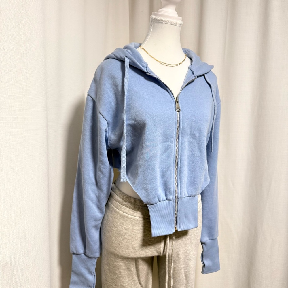 Zara Sky Blue Women's Zip-Up Hoodie - Picture 2 of 6